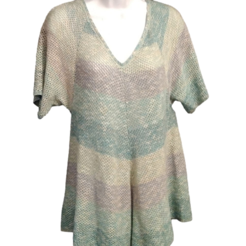 Deb multi  pastel colored v neck open knit striped sweater